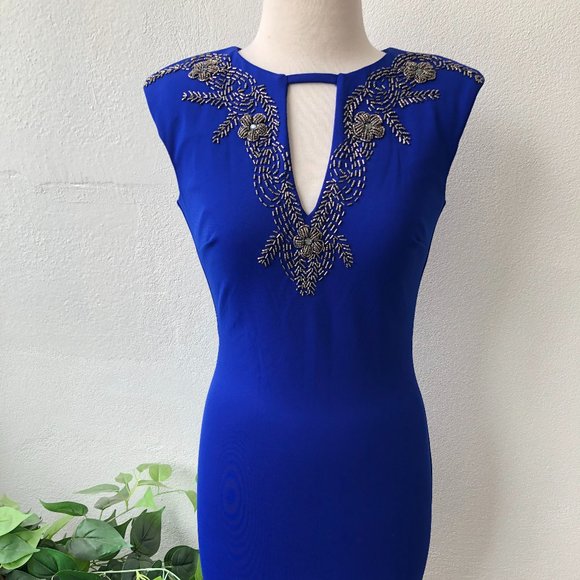 Little Mistress Royal Blue Sleeveless Jeweled Cocktail Pencil Dress Size 6 NEW - Picture 2 of 12